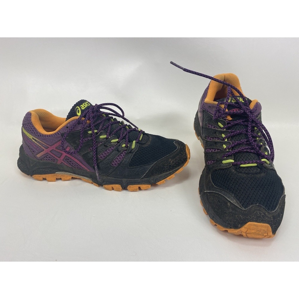 ASICS Gel-Fuji Attack 4 Running Shoes Womens Size 7.5 Black Purple Mesh Athletic